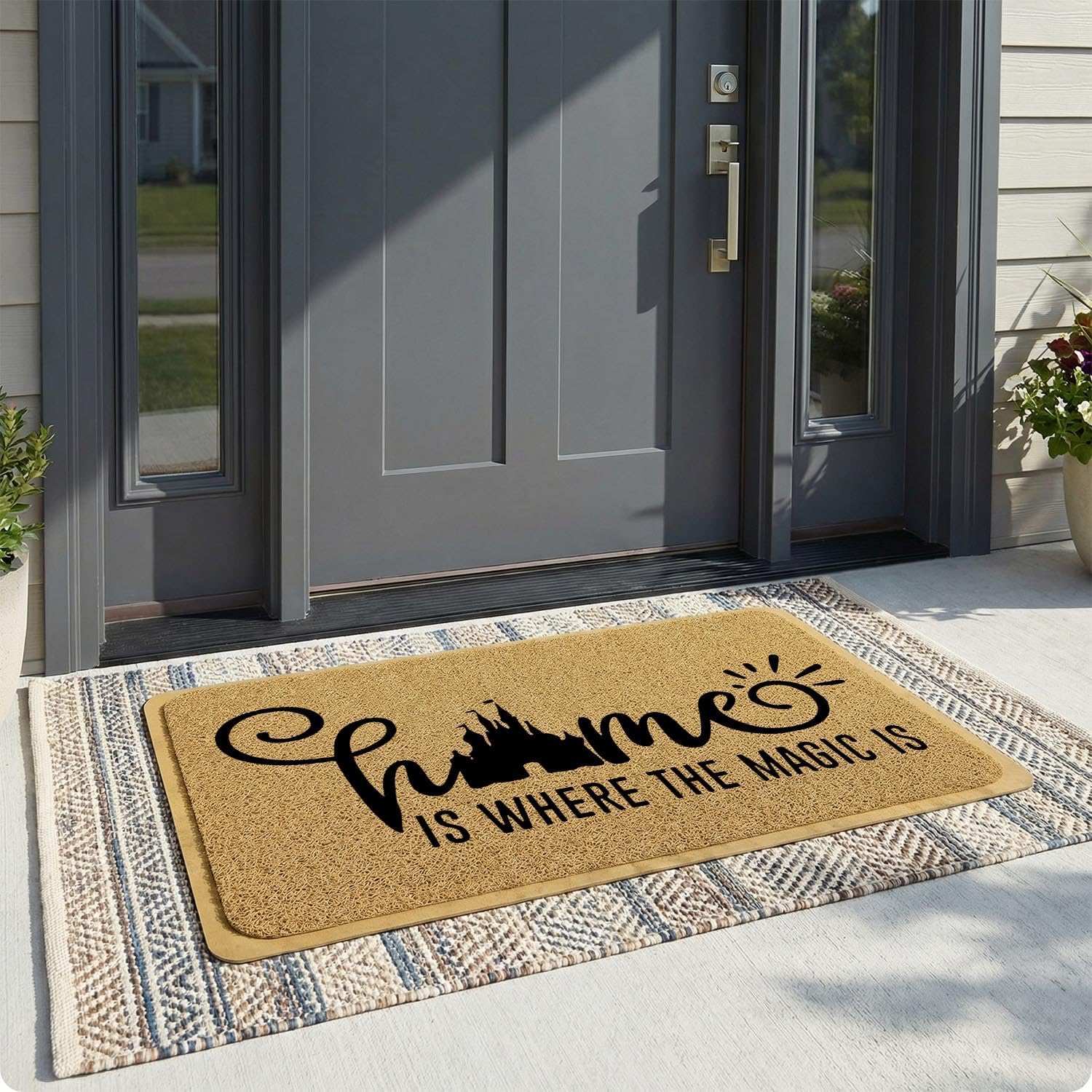 Funny Doormat for Entrance Way Indoor/Outdoor Front Door/Patio Anti-Slip & Heavy Weather Resistant Rugs House Warming Novelty Gift Mat 36"x24" (Home is Where the Magic is)