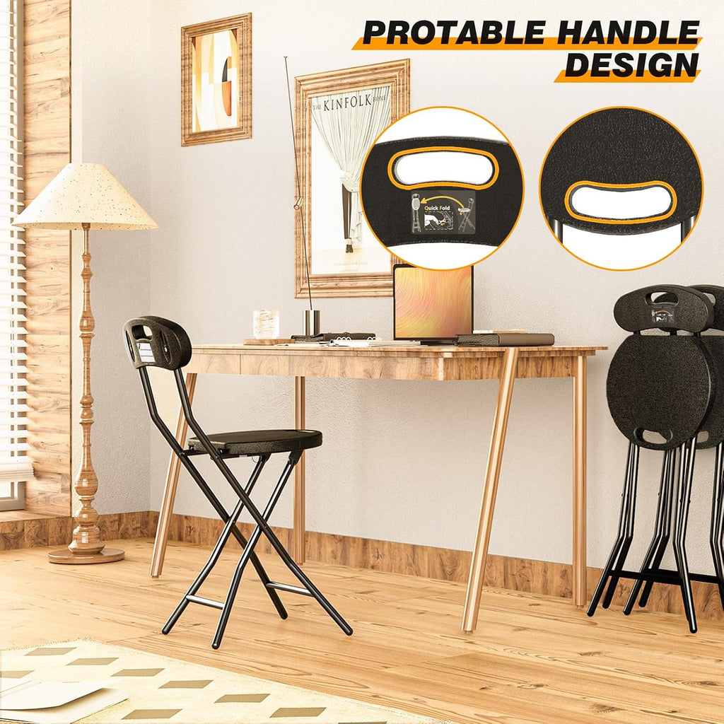5Rcom Folding Stool, 2 Pack 18 inch Folding Bar Stool with Backrest and Handle, Foldable Stools for Adults Up to 350lbs, Collapsible Round Folding Counter Height Stool Chair for Camping Kitchen