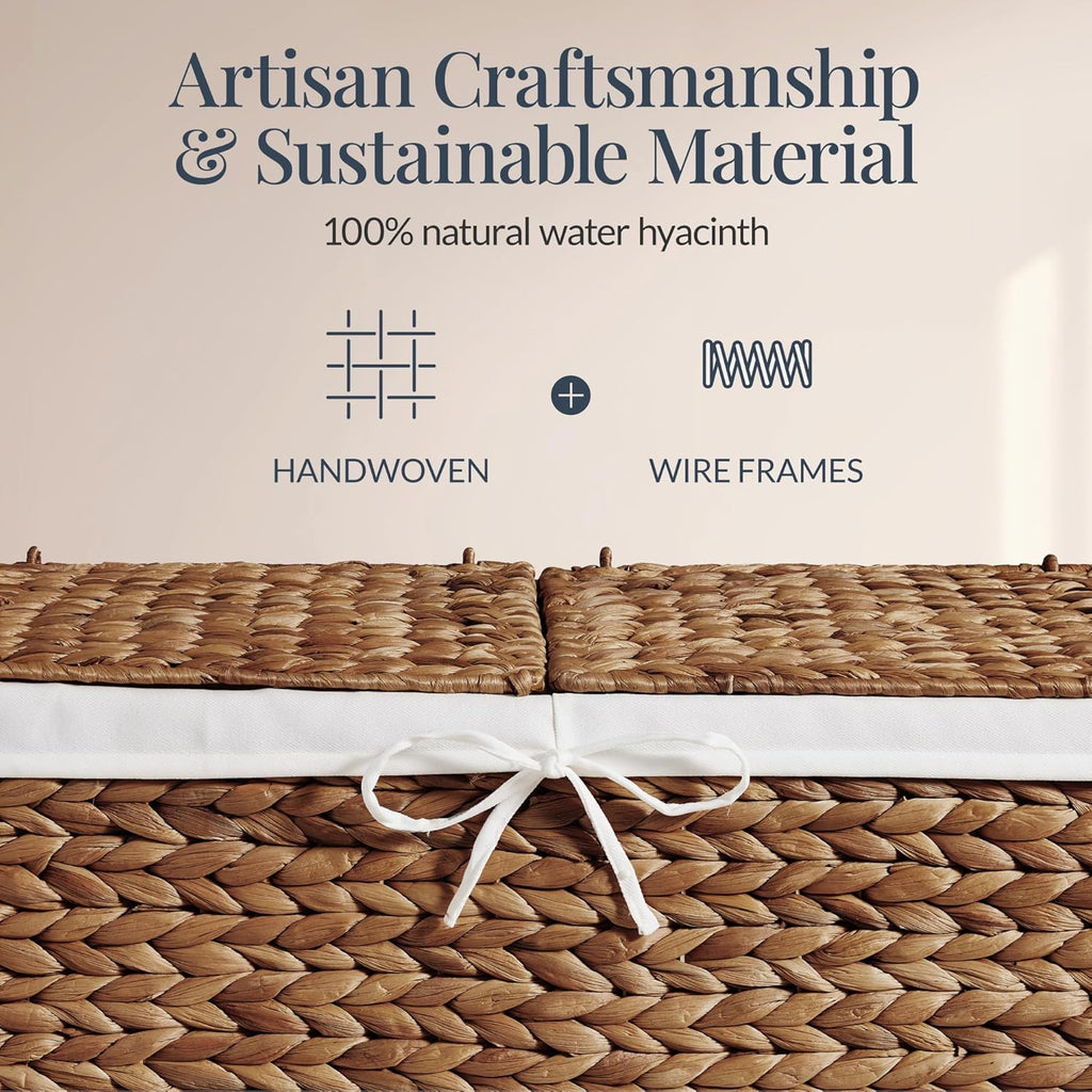 Best Choice Products Wicker Storage Basket W/ 2 Separate Lids, Rattan Woven 17.2 Gallon (65L) Basket, Foldable, Removable Washable Liner Bags for Toys, Linens, Blankets, & Laundry - Chestnut