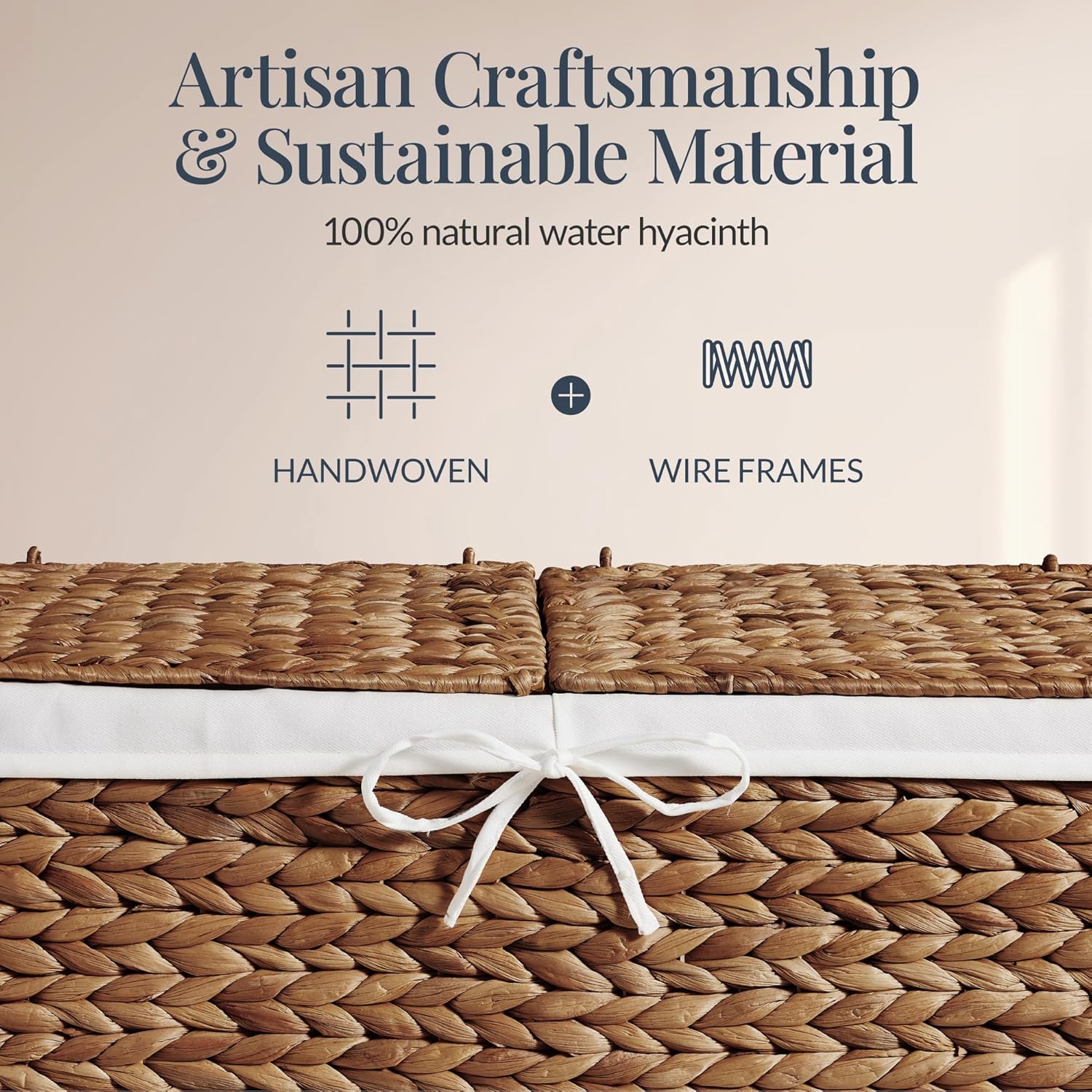 Best Choice Products Wicker Storage Basket W/ 2 Separate Lids, Rattan Woven 17.2 Gallon (65L) Basket, Foldable, Removable Washable Liner Bags for Toys, Linens, Blankets, & Laundry - Chestnut