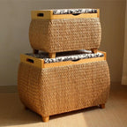 Ottoman with Storage Rattan Woven ，Bench with Padded Seat End of The Bed Entry Bench Footrest Stool for Hallway Living Room(Primary Color,53cm/20.9in)