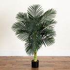 Nearly Natural 4ft Golden Cane Palm, Double Stalk Artificial Tree With Lush Realistic Foliage Maintenance Free Indoor Faux Palm Plant For Living Room, Easy Setup, Perfect Tropical Decoration