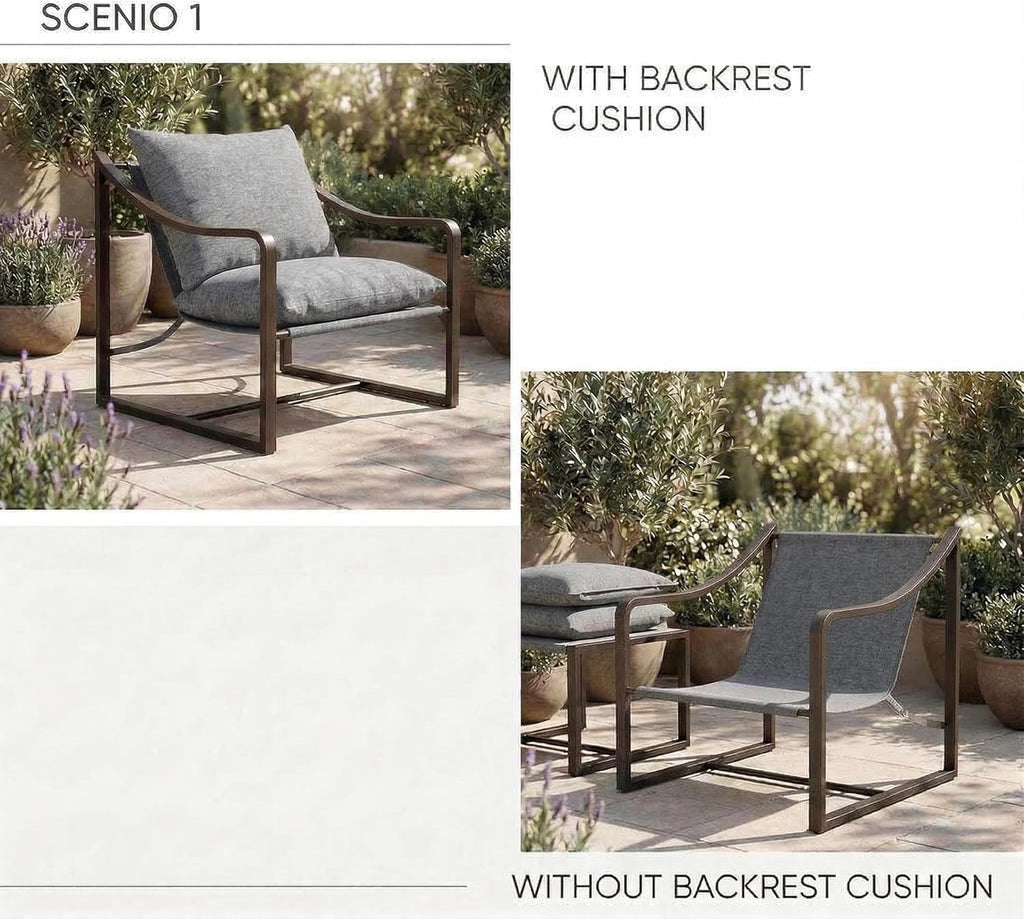 GarveeHome Sling Accent Chair, Mid Century Modern Chair, Sturdy Metal Frame with Removable Cushion, Comfortable Armchair for Living Room, Bedroom, or Reading Nook, Gray