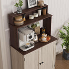 MHOM Farmhouse Bar Cabinet with Storage, Coffee Station Cabinet with 5 Hooks, Small Coffee Bar for Kitchen & Living Room, Antique Oak