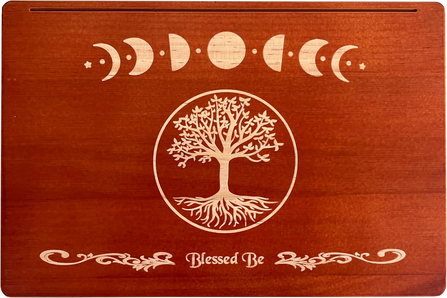 Altar Table, Tarot Card Holder, Meditation Table, Small Altar Table, Wooden Witch Altar, Wiccan Alter Table, Buddhist Shrine, Engraved Moon Phase and The Tree of Life on Table Top, 12 × 8 inches