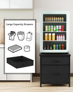 YMYNY Mini Fridge Stand with Storage, Mini Fridge Cabinet with Fabric drawers, 250lbs Heavy-Duty Compact Refrigerator Table, Coffee Bar Shelf, for Home, Office, Bedroom, Black HBR008B