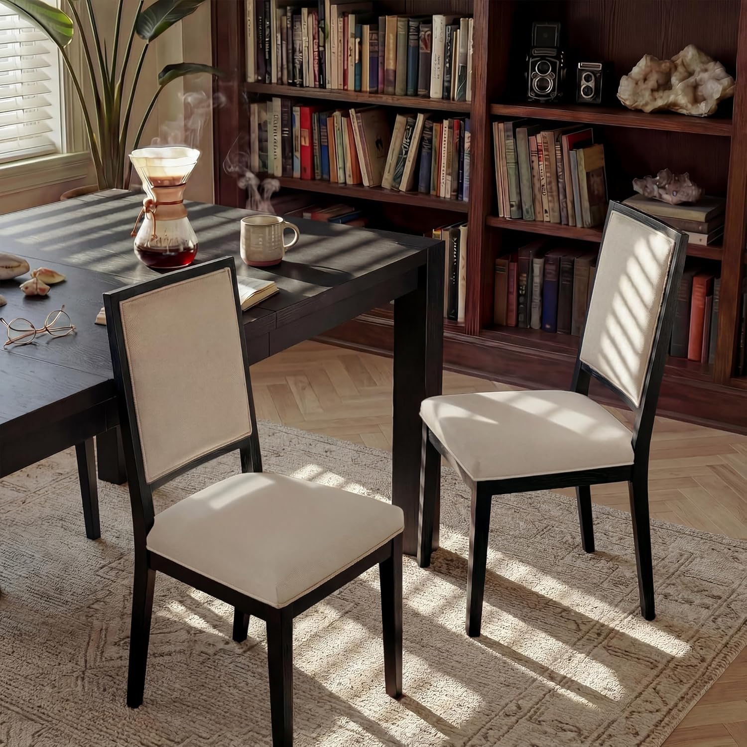 9-Piece Expandable Dining Table Set, 60"-80" Modern Wood Table with 8 Upholstered Chairs, Large Rectangular Extension Set for Dining Room, Conference & Entertaining, Black