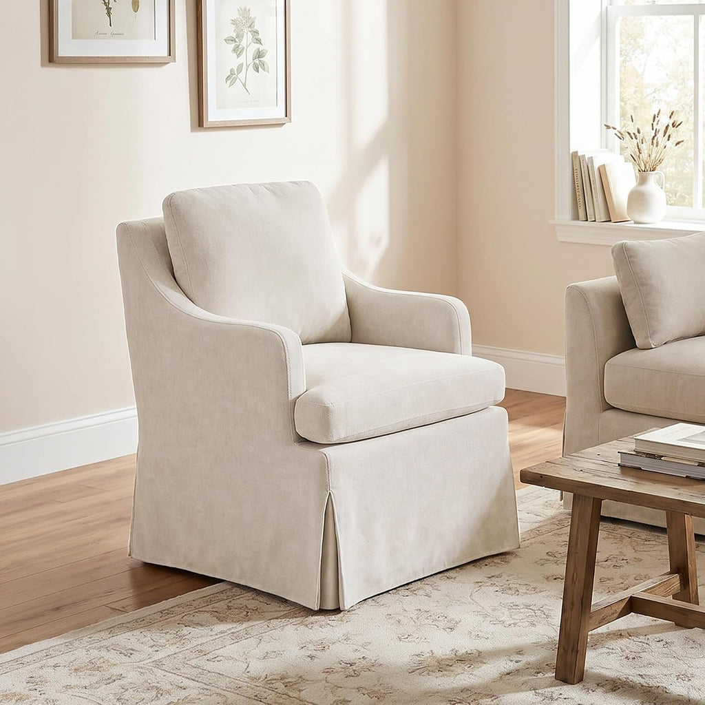 Usaint Upholstered Dining Chairs Set of 2, Modern Slipcovered Dining Room Chairs with 4 Casters and Washable Cover, Rolling Accent Chair for Bedroom,Living Room, Restaurant, Beige