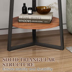 Gadroad Round End Table with Charging Station, Wood Tabletop & Black Metal Frame, 2 Tier Farmhouse Side Table Nightstand for Living Room, Bedroom, Brown 15.7 * 15.7 * 23.0inches
