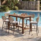 Outdoor Swivel Counter Bar Stools Set of 4, 360° Woven Rope Bar Chairs with Cushioned Seat & Metal Frame, Modern Farmhouse Counter Stools for Patio & Bar Area, Beige