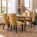 Modern Dining Chairs Set of 4, Tufted Upholstered Dining Chair with Solid Wood Legs, Yellow Velvet Accent Chair, Sillas de Comedor, 4 Dining Chairs (Gold, Velvet, 4Pcs)