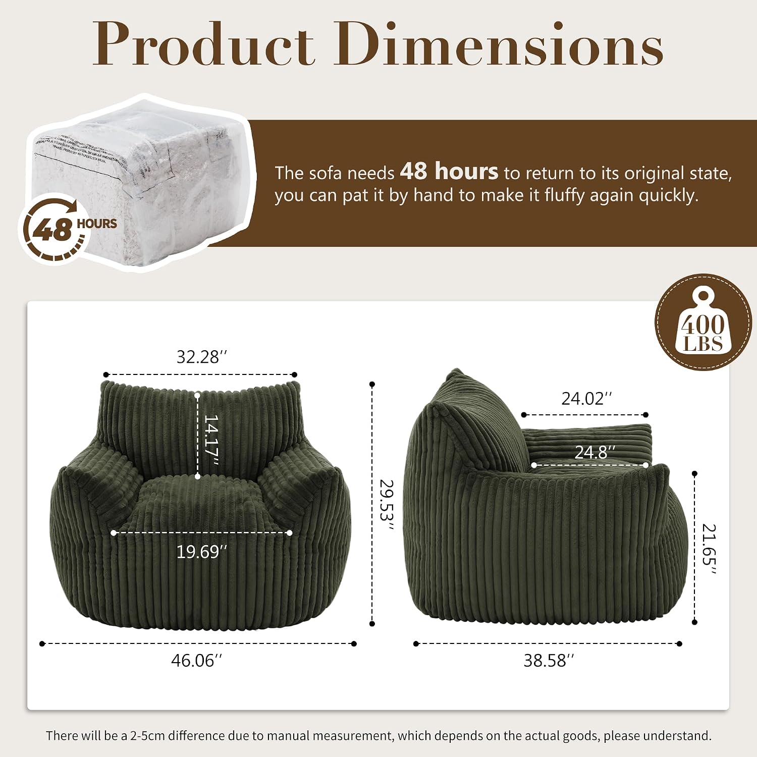 Oversized Bean Bag Chair for Living Room Furniture Bean Bag Chairs for Adults- Small Couch & Lounge Accent Chair for Living Room Chairs or Bedroom