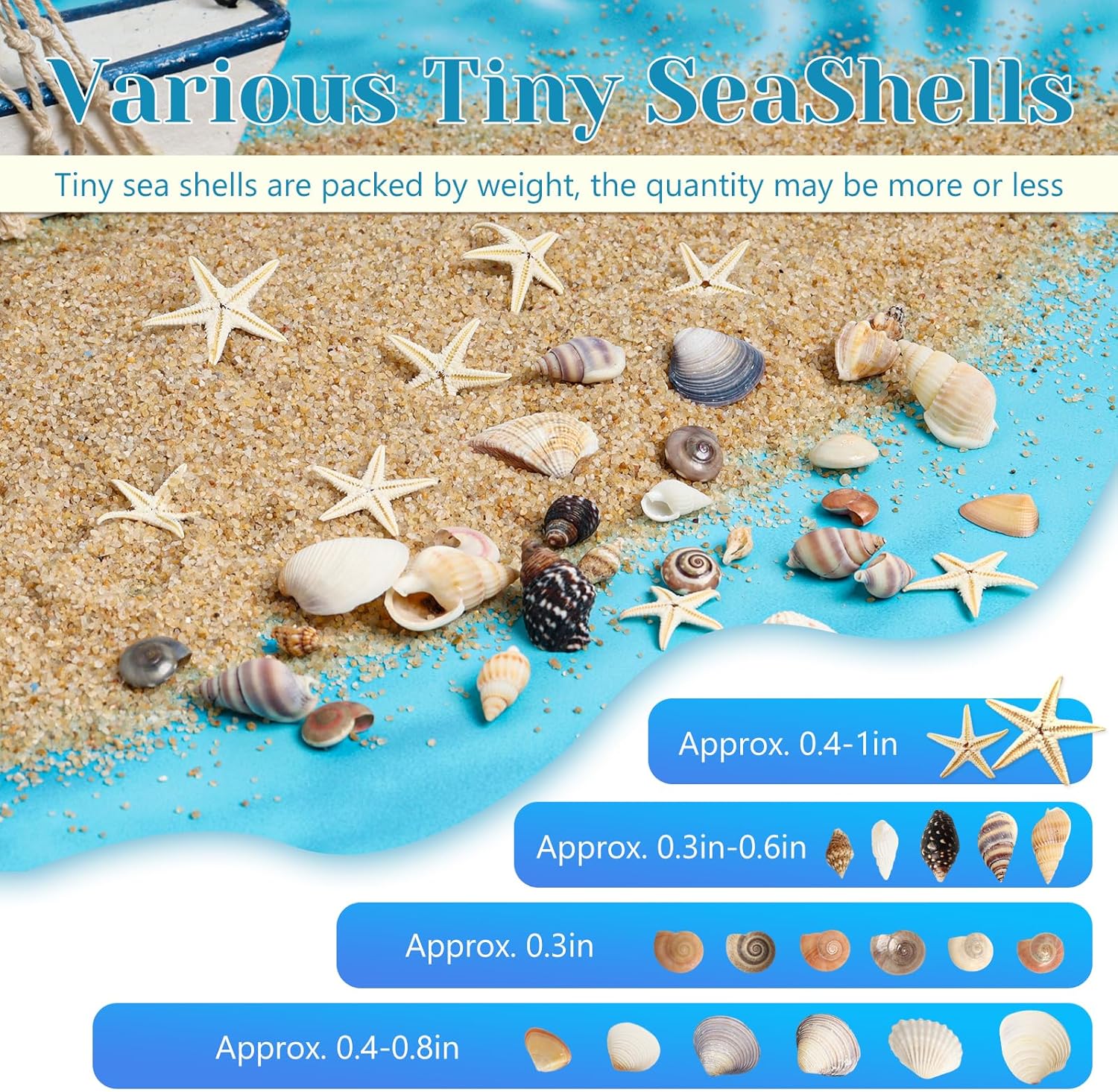 1200 Pieces Tiny Sea Shells Small Natural Starfish Mixed Ocean Beach Spiral Seashells for Home Decorations,Wedding Decor,Candle Making,Beach Theme Party,DIY Crafts and Vase Filler