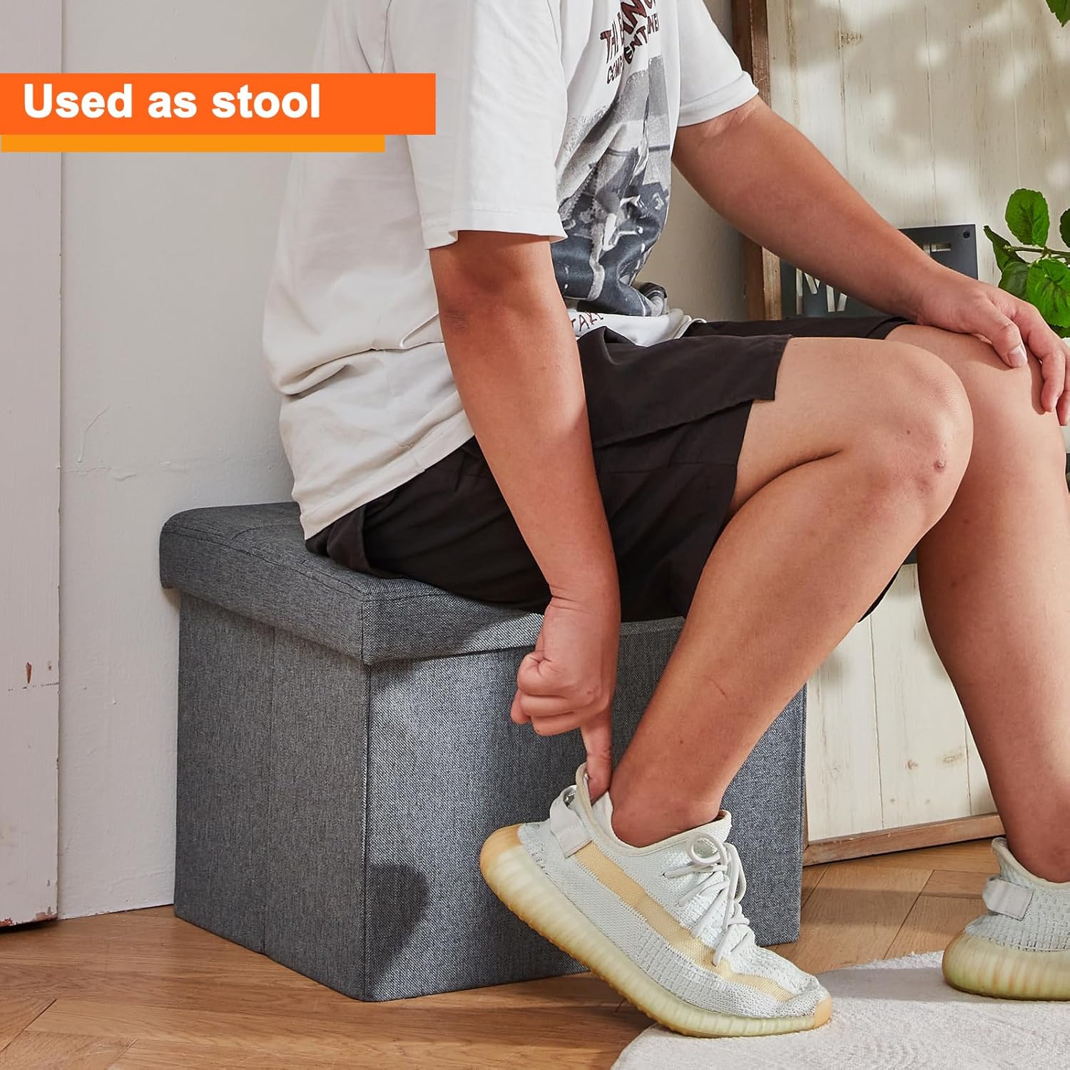 ALASDO Storage Ottoman Footrest Stool Small Ottoman with Storage Foldable Ottomans Foot Rest Footstool Bench for Living Room 17x13x13inches Grey