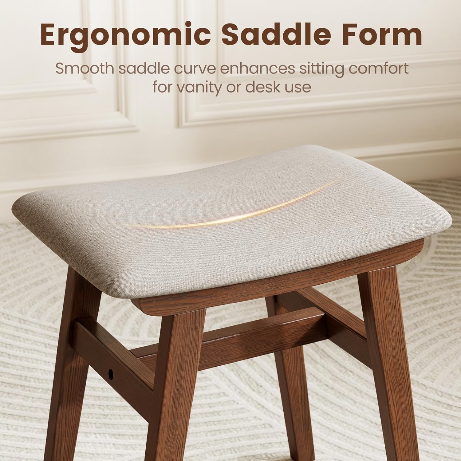 Solid Wood Small Vanity Stool Chair, Makeup Stools for Vanity Desk, Bathroom Vanity Chair, Padded Foot Stool for Living Room, Ottoman Foot Rest for Couch, Small Bench for Entryway, Walnut