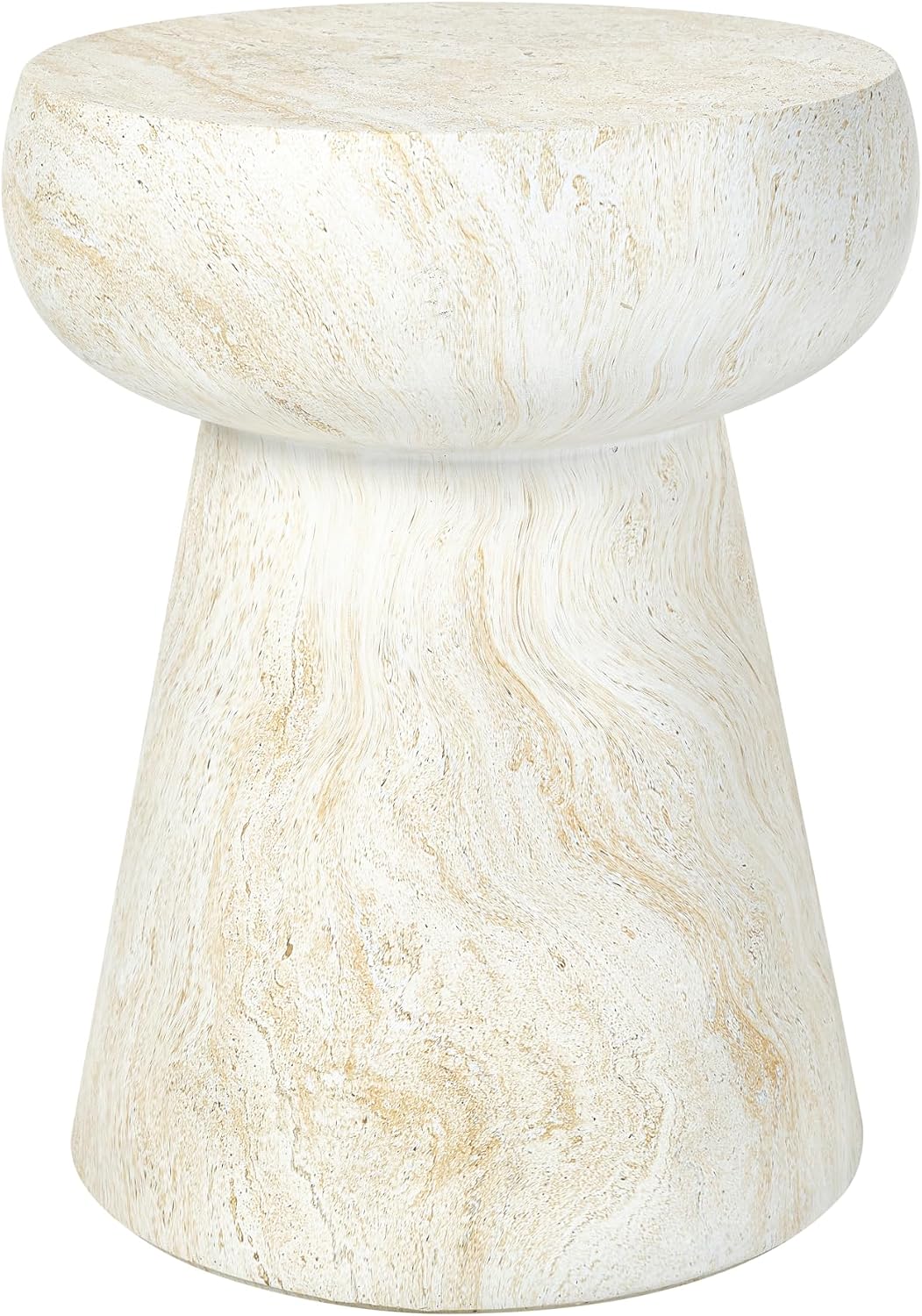 14.56" Mushroom-Shaped Design Side Concrete Table,Modern Geometric Pedestal Round End Table,Multi-Functional & Decorative Coffee Table for Patio Indoor Outdoor,Beige