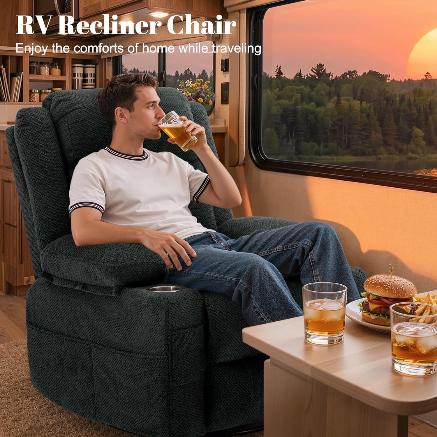 Korser Recliner Chair, 360° Swivel Rocker Recliner for Adults, Rocking Recliners with Massage & Heat, Nursery Rocking Chairs with Cup Holders, Manual Reclining Glider for Living Room, Nursery, Gray