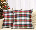 4TH Emotion Set of 2 Christmas Scottish Tartan Plaid Throw Pillow Covers Cushion Case Polyester for Farmhouse Home Decor Red and White, 20 x 20 Inches
