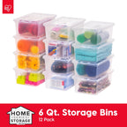 IRIS USA 12-Pack Plastic Storage Bins with Lids, 7 Quart Stackable Clear Organizing Containers, Durable BPA-Free Latching Boxes for Home, Office, Garage & Closet Organization, Medium Size, Clear
