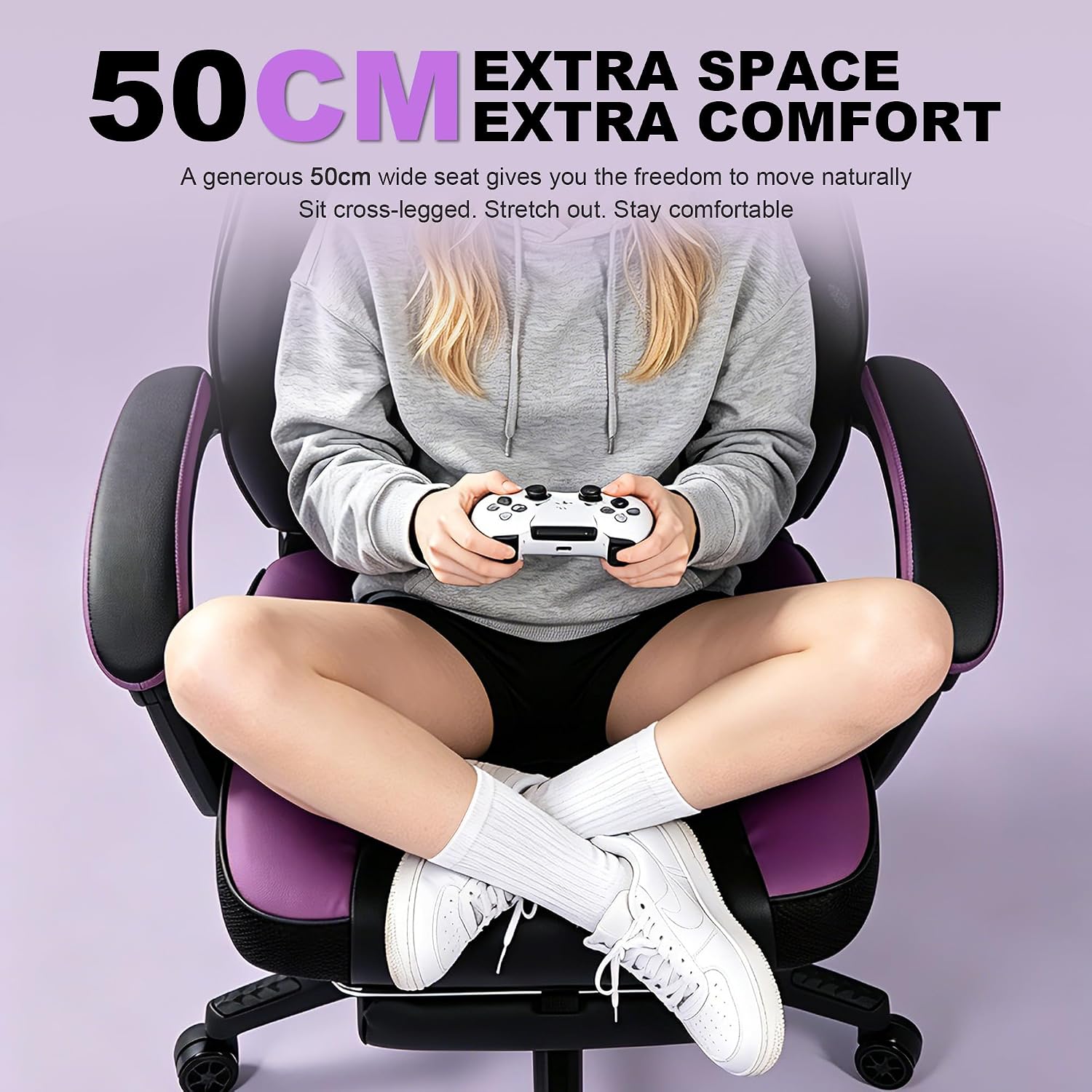 Big and Tall Gaming Chair 400lbs with Footrest - Heavy Duty Ergonomic Computer Office Chair for Adults, Wide Desk Chair with Pocket Spring Cushion & Linkage Armrests Purple