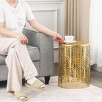 Joveco Gold Nesting Round Side End Tables Set of 2- Coffee Tea Table Mid Century Night Stands for Living Room Bedroom Outdoor, Gold Light Luxury Style