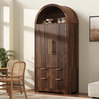 Merax 72" Tall Arched Kitchen Pantry Cabinet with 2 Drawers, Mid Century Modern Fluted Storage Cabinet with 3 Adjustable Shelves & 8 Door Shelves, Wooden Cupboard Organizer for Kitchens (Walnut)