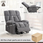 jonpony Power Lift Recliner Chair for Elderly, Big and Tall Lift Chair with Massage and Heat for Living Room, Fabric Electric Recliner Chairs with Side Pocket, USB Charge Port Grey
