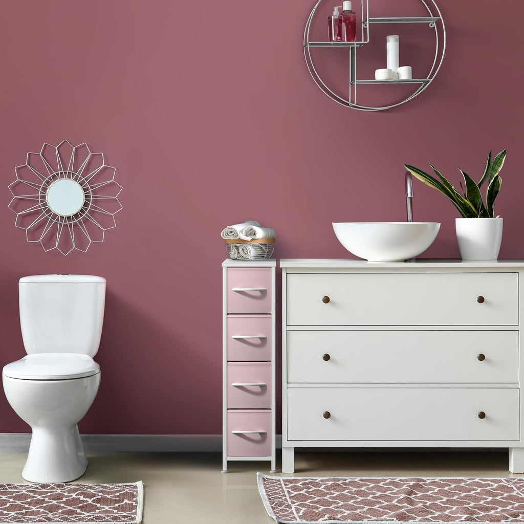 Sorbus Kids Narrow Dresser with 4 Drawers - Vertical Slim Storage Chest of Drawers with Steel Frame, Wood Top & Easy Pull Fabric Bins for Small Spaces, Closets, Bedroom, Bathroom & Laundry