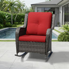 Joyside Outdoor Rocking Chair, Wicker Patio Furniture with High Back, Deep Seating, Wide Armrest, Thickened Cushions, Outdoor Rattan Furniture for Deck, Porch Use