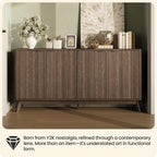 59'' Sideboard Buffet Storage Cabinet with Metal Handle, Fluted Cabinet with Rounded Corners, Modern Buffet Table Accent with 4 Doors for Coffee Bar, Console Table,Walnut