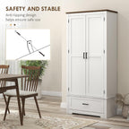 69" Tall Kitchen Pantry Storage Cabinet, Farmhouse Freestanding Pantry Cabinet with 2 Doors, Drawer and Adjustable Shelves for Dining Room, White,15.7 * 31.5 * 68.9