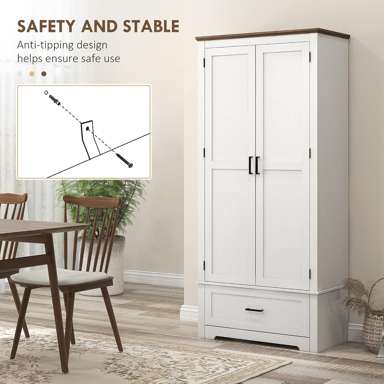 69" Tall Kitchen Pantry Storage Cabinet, Farmhouse Freestanding Pantry Cabinet with 2 Doors, Drawer and Adjustable Shelves for Dining Room, White,15.7 * 31.5 * 68.9