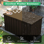 Steel & Plastic Outdoor Storage Box, Lockable Patio Storage Bench with Hydraulic Lid, Side Handles & Rolling Wheels for Backyard Garden Pool Tools and Furniture Accessories (Brown)