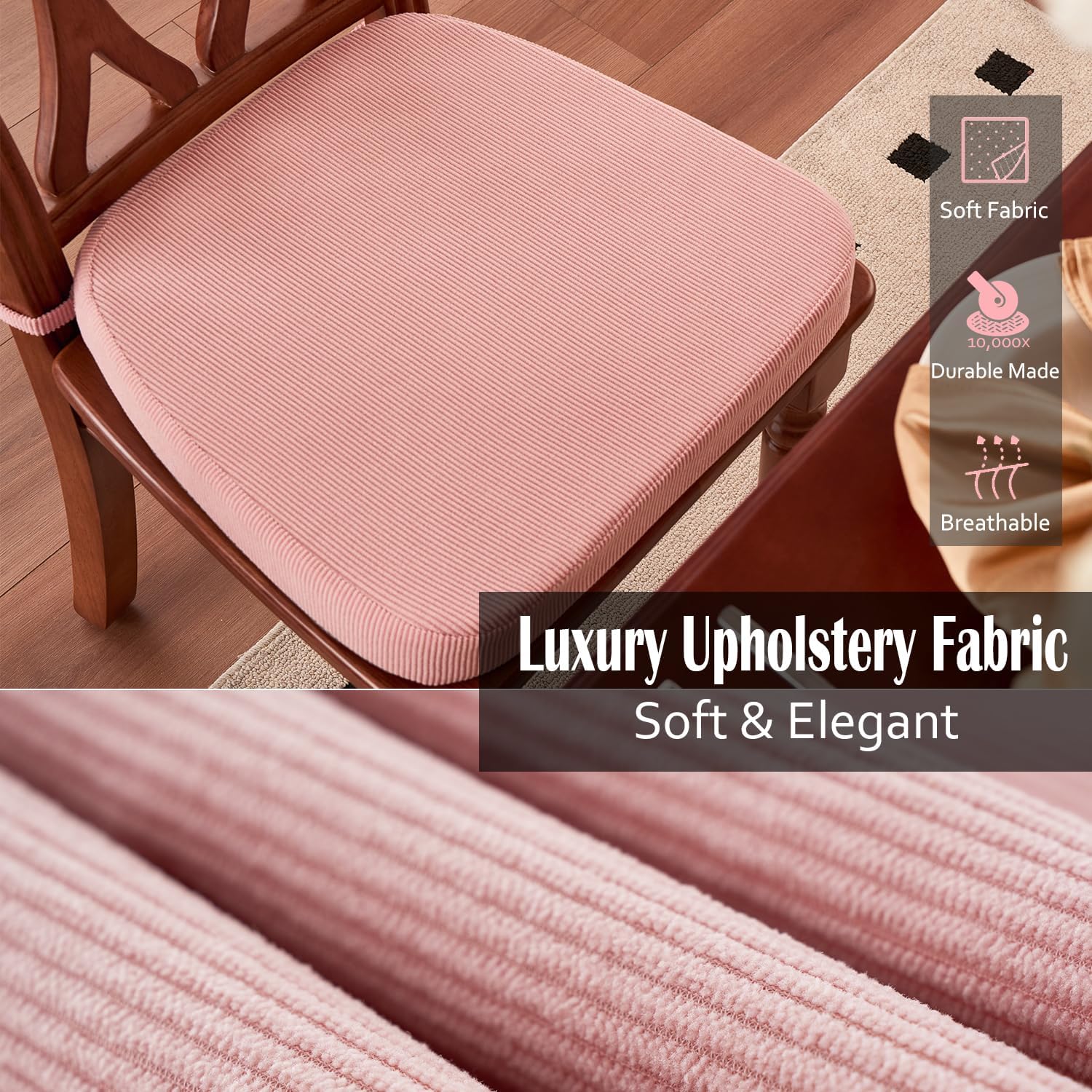 Dining Chair Cushions Set of 4-2" Thick High-Density Foam Chair Pads with Ties and Non-Slip Bottom, Removable Washable Cover for Dining and Kitchen, 17"x16", Pink