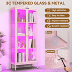 Polup Glass Display Cabinet with Glass Doors, Metal Curio Cabinet with 8-Color LED Lights, 66 Inch Tall Display Case for Collectibles, Pink China Cabinet for Living Room, Assembly Required