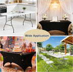 1 Set 6 FT Rectangle Folding Table with Carrying Handle, Lightweight Fold-in-Half Utility Table, with Matching Black Stretch Spandex Covers, Ideal for Weddings, Parties, Camping, Banquets, Crafts