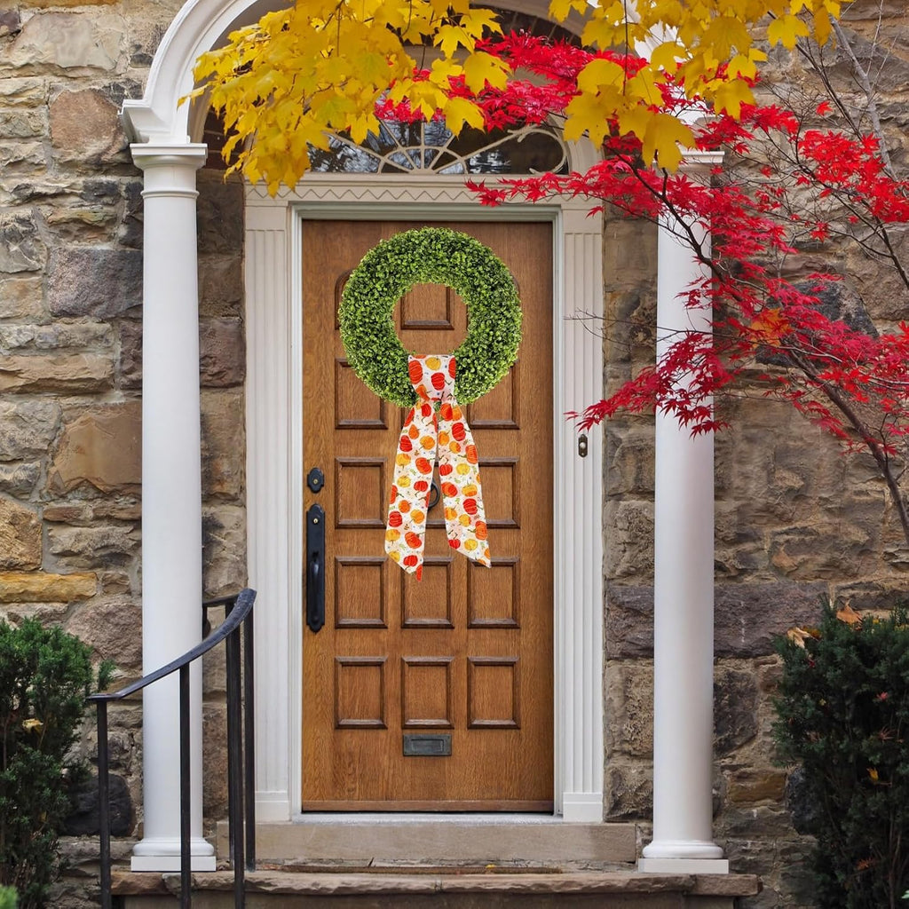 2Pcs Boxwood Wreath Sashes, Perfect Fall, Halloween, Christmas, Thanksgiving Decor, Wreath Satin Sash for Embroidery Monogram, Water Proof, No Fading, No Fear of Sun, Rain, Wind, Designed for Outdoor