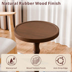 Small Round Side Table, Rubber Wood‌ End Table for Small Spaces, Modern Accent Tables, Solid Wood Drink Tables for Living Room, Bathroom, Bedroom, Couch (Dark Walnut, 11.8 inch)