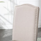 Upholstered Dining Chair Modern Stylish Parsons Kitchen Diner High Back with Silver Nailhead Trim & Wood Legs, Set of 4, Fabric Beige