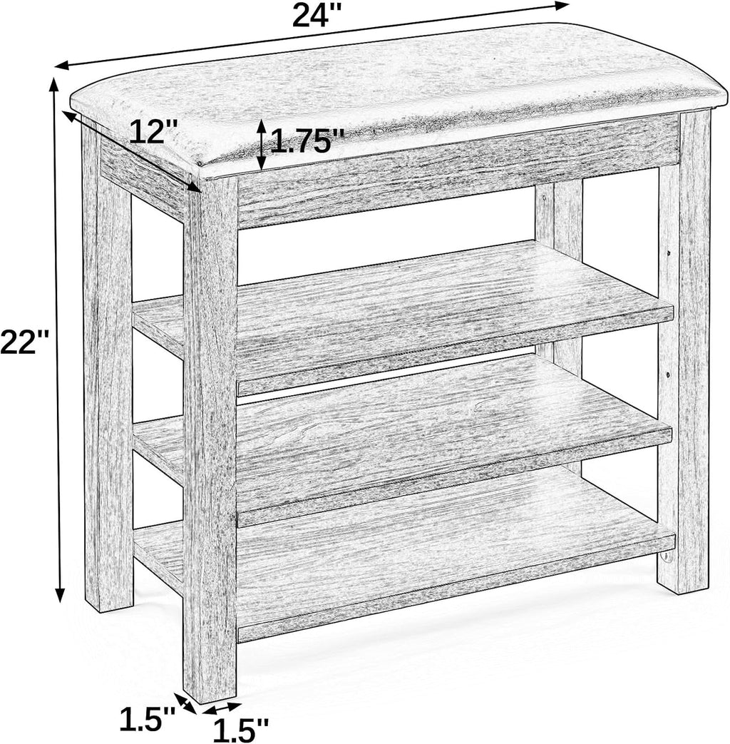 Shoe Storage Bench for Entryway, 24" Lift Top Storage Bench with PU Leather Cushion, 3-Tier Adjustable Shoe Rack Organizer, 400 lb Wood Hallway Benches for Mudroom, Bedroom, Brown