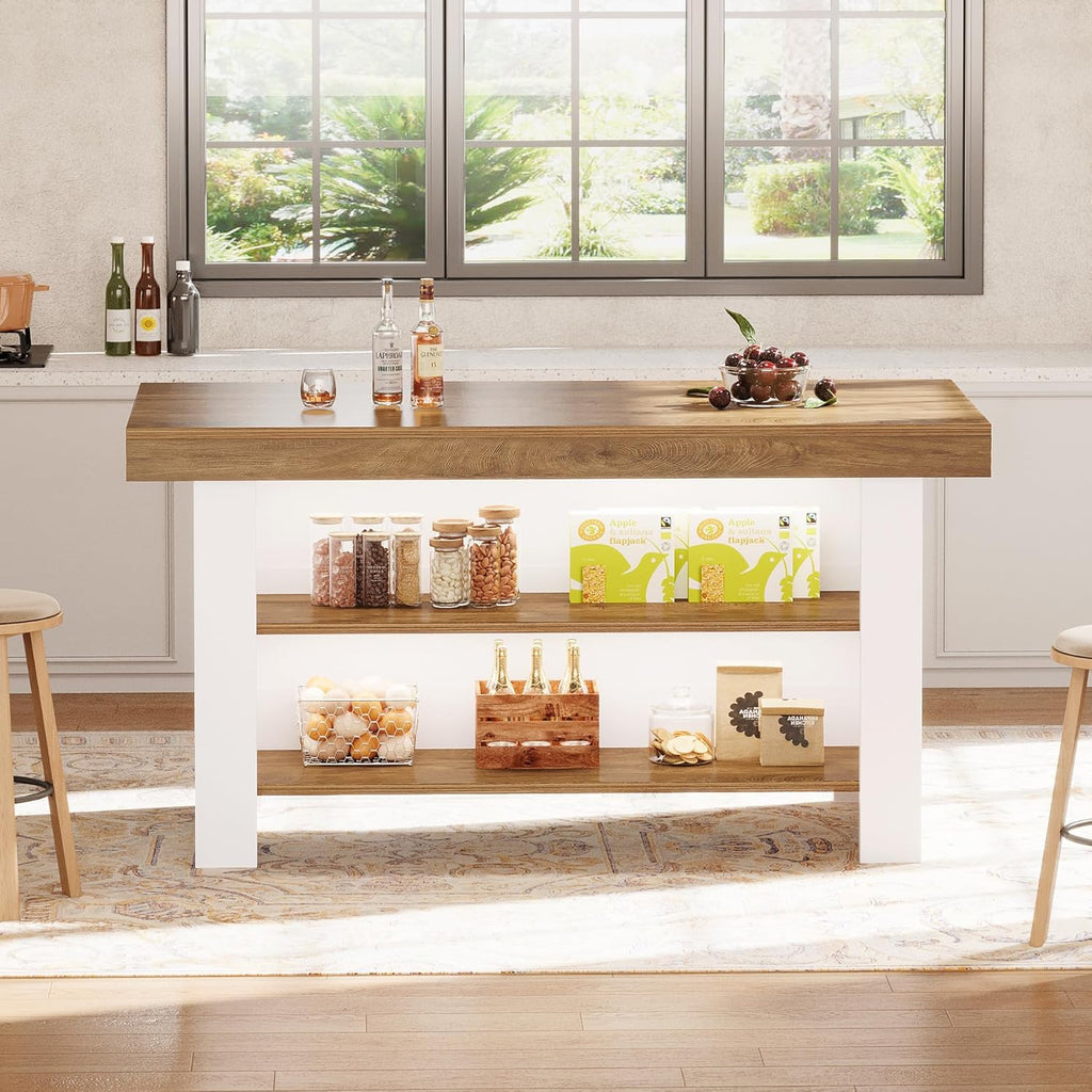 Tribesigns 55-Inch Kitchen Island with Storage, Farmhouse Center Island Table for Kitchen, Dining Room, Living Room (1, Brown and White)
