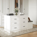 FUFU&GAGA Closet Island with 12 Drawers, Storage Bench with Cushion & Flip Door for Walk-in Closet, Shoe Bench Seating Island with Hidden Storage for Dressing Room, White, 61.9”W x 27.6”D x 32.6”H
