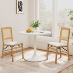 KOTEK Folding Dining Chairs Set of 2, Wooden Kitchen Chairs with Padded Seat & Rattan Backrest, Foldable Armless Side Chairs for Dining Room, Living Room (Natural & Beige)