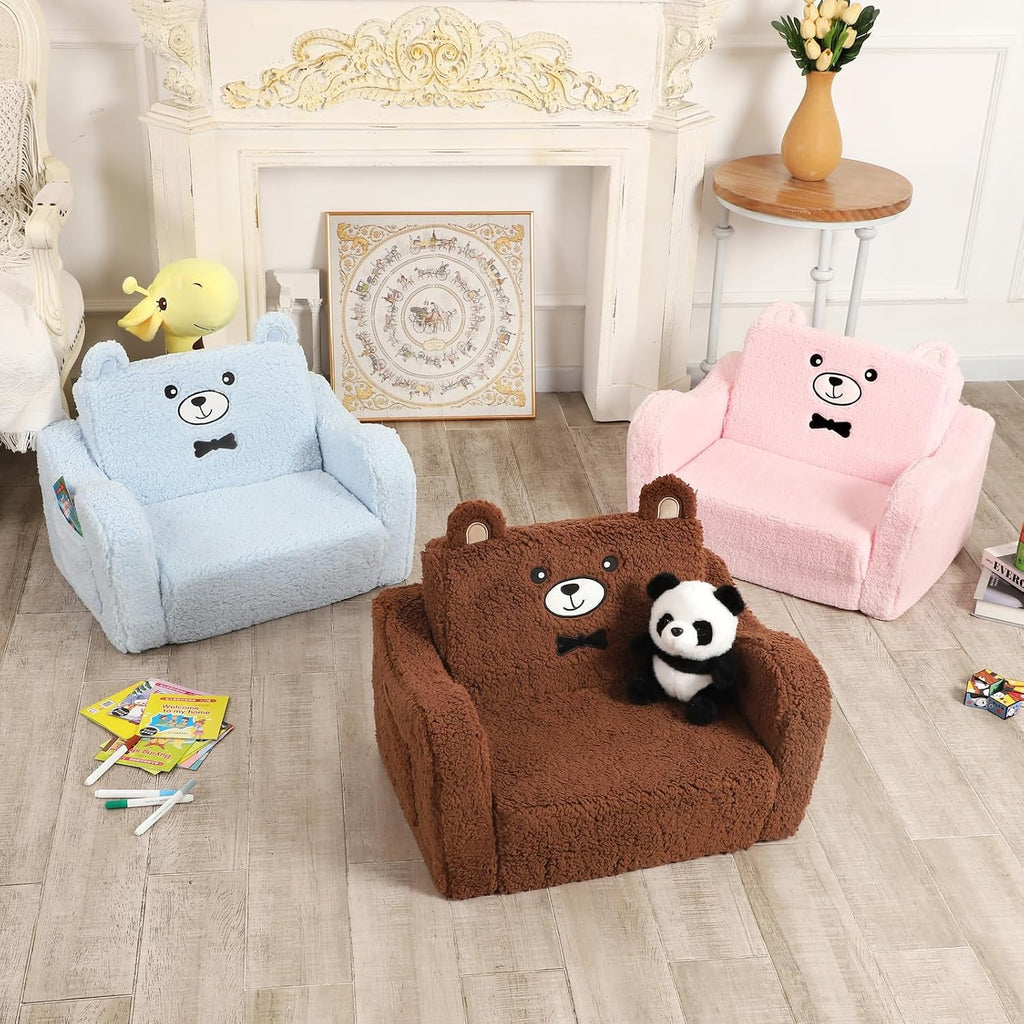 MOMCAYWEX Kids Sofa, 2-in-1 Flip-Out Foam Couch, Soft Play Lounge Chair for Toddlers and Children, Brown