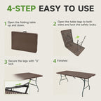 Folding Table 6 Foot, Heavy Duty 600 LBS Capacity, HDPE Wood Grain Pattern, Sturdy Design with Safety Lock, Portable Tables Folding for Camping, Party, Indoor & Outdoor Use, 1 Pack