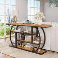 63” Industrial Console Table with 4-Tier Display Shelves, Narrow Long Sofa Table Behind Couch, Entryway/Hallway/Foyer Accent Table with Metal Frame for Living Room (Natrual Wood)