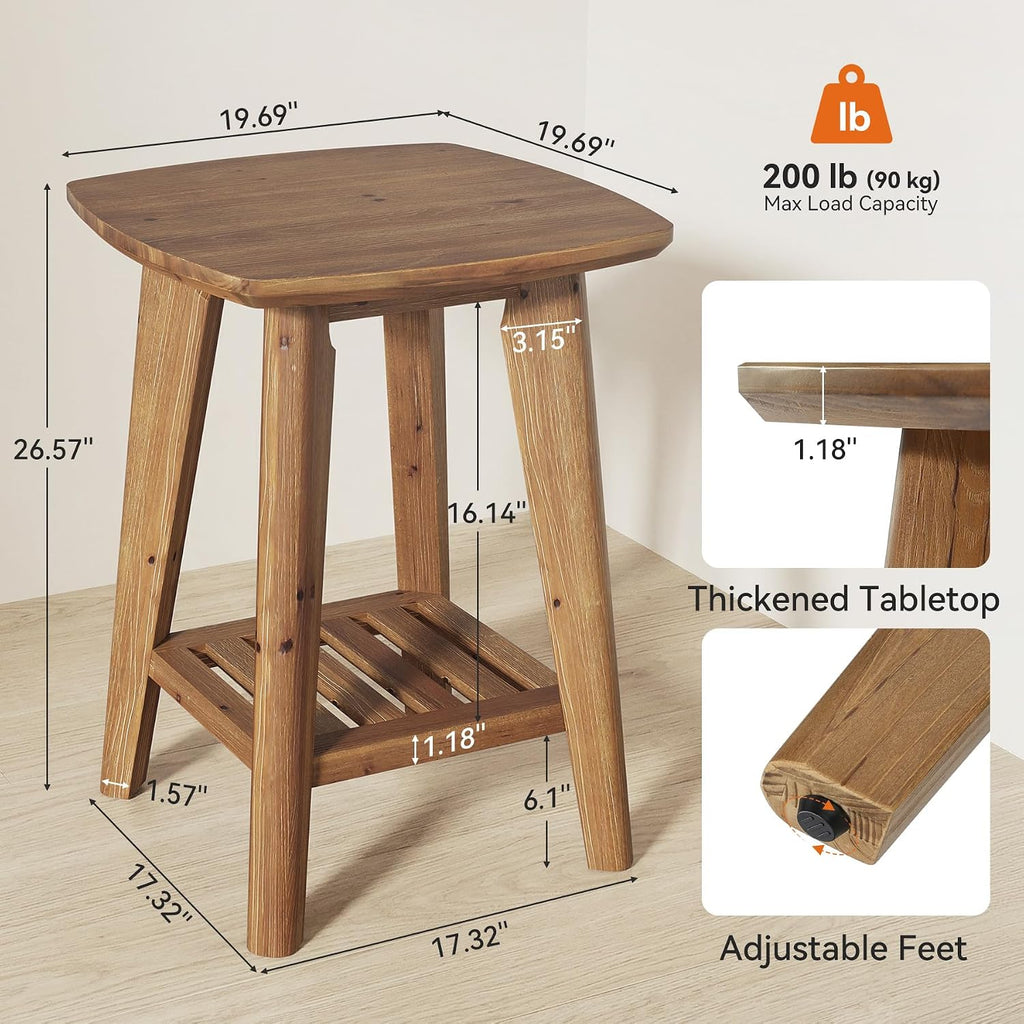 Square Side Table with 2-Tier Storage Shelf & Solid Wood Material, 19.68" Wood End Table for Living Room, Sofa Side, Small Spaces – Easy Assembly, Space-Saving Design