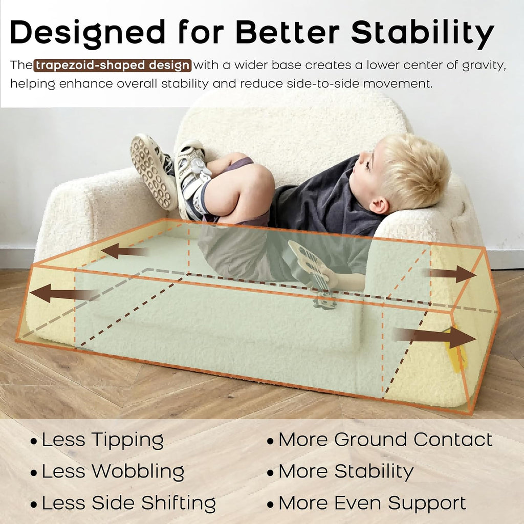 BanaSuper Wide Kids Sofa, Convertible Foam Couch for Children 3-8, Cream | Fold-Out Children Chair, Extra Wide Base for Stability, Sherpa Kids Reading Chair, Comfy Sofa Chair for Children Age 3+