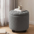 Furniliving Modern Round Storage Ottoman, Upholstered Button Tufted Ottoman Footstool Ottomans with Removable Lid Storage Footstool for Living Room, Bedroom, Makeup Room, Teddy, Grey