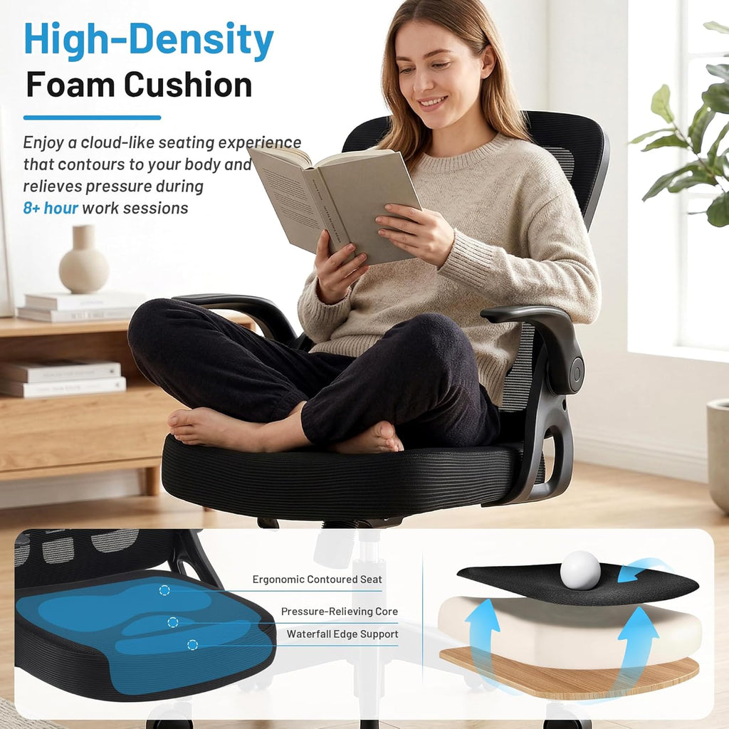 Office Chair Ergonomic Desk Chair with Adjustable Lumbar Support, High Back Breathable Mesh Chair with 120° Tilt Function & Flip-Up Armrests, Swivel Comfy Task Computer Chair for Work, Study